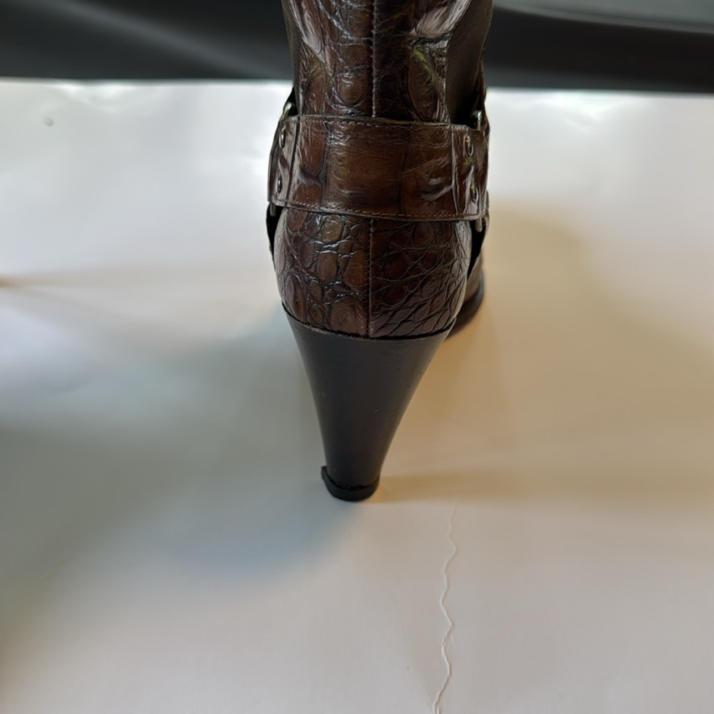 Brown Crocodile Pattern Heeled Boots - image 4